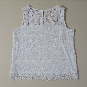 Adiva Women's White Lined Lace Tank Top